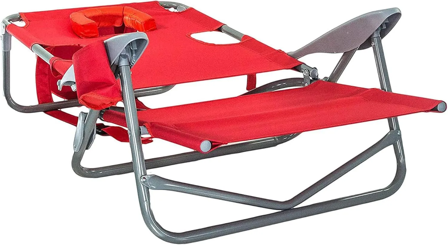 Ostrich On Your Back Backpack Beach Chair with Face Hole - Portable Lounge Chair with Cup Holder - Heavy Duty Tanning Chair - Face Down Reading (Red)