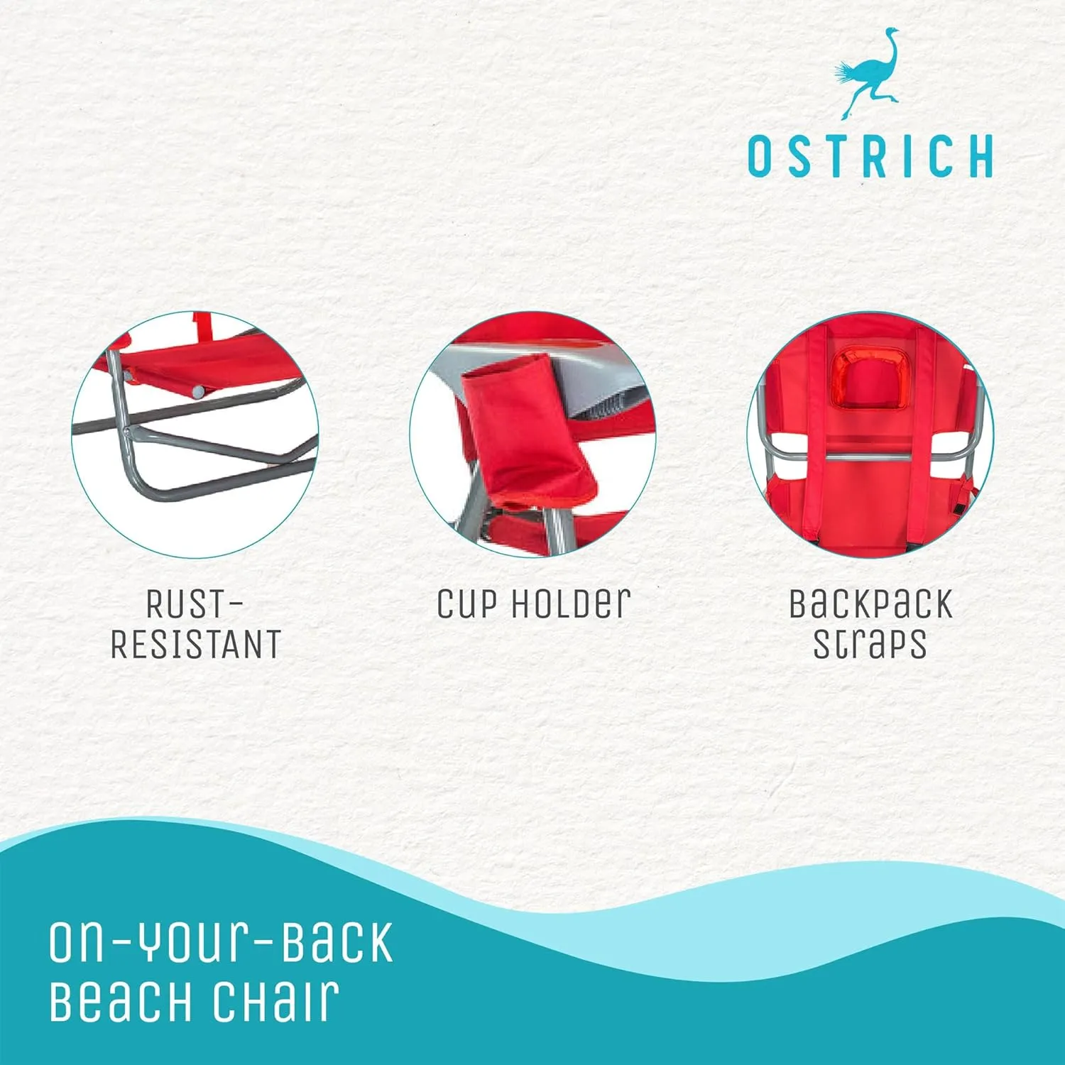 Ostrich On Your Back Backpack Beach Chair with Face Hole - Portable Lounge Chair with Cup Holder - Heavy Duty Tanning Chair - Face Down Reading (Red)