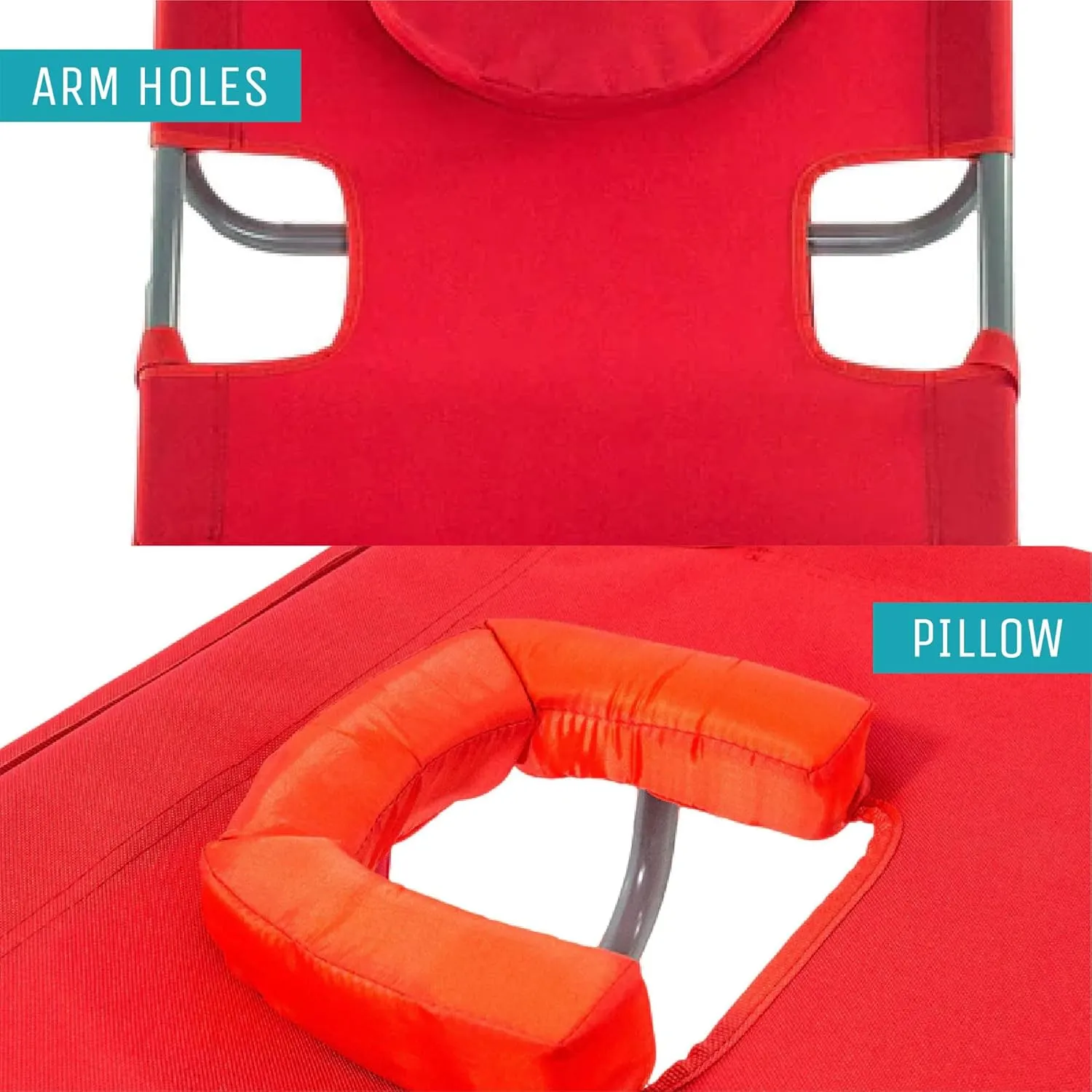 Ostrich On Your Back Backpack Beach Chair with Face Hole - Portable Lounge Chair with Cup Holder - Heavy Duty Tanning Chair - Face Down Reading (Red)