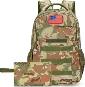 outdoor plus Camo Backpack for School,30L/40L Military Boys Backpack for Elementary Middle School, Army Day Pack for Outdoor