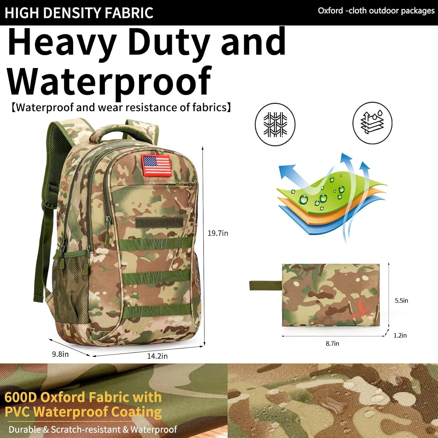outdoor plus Camo Backpack for School,30L/40L Military Boys Backpack for Elementary Middle School, Army Day Pack for Outdoor