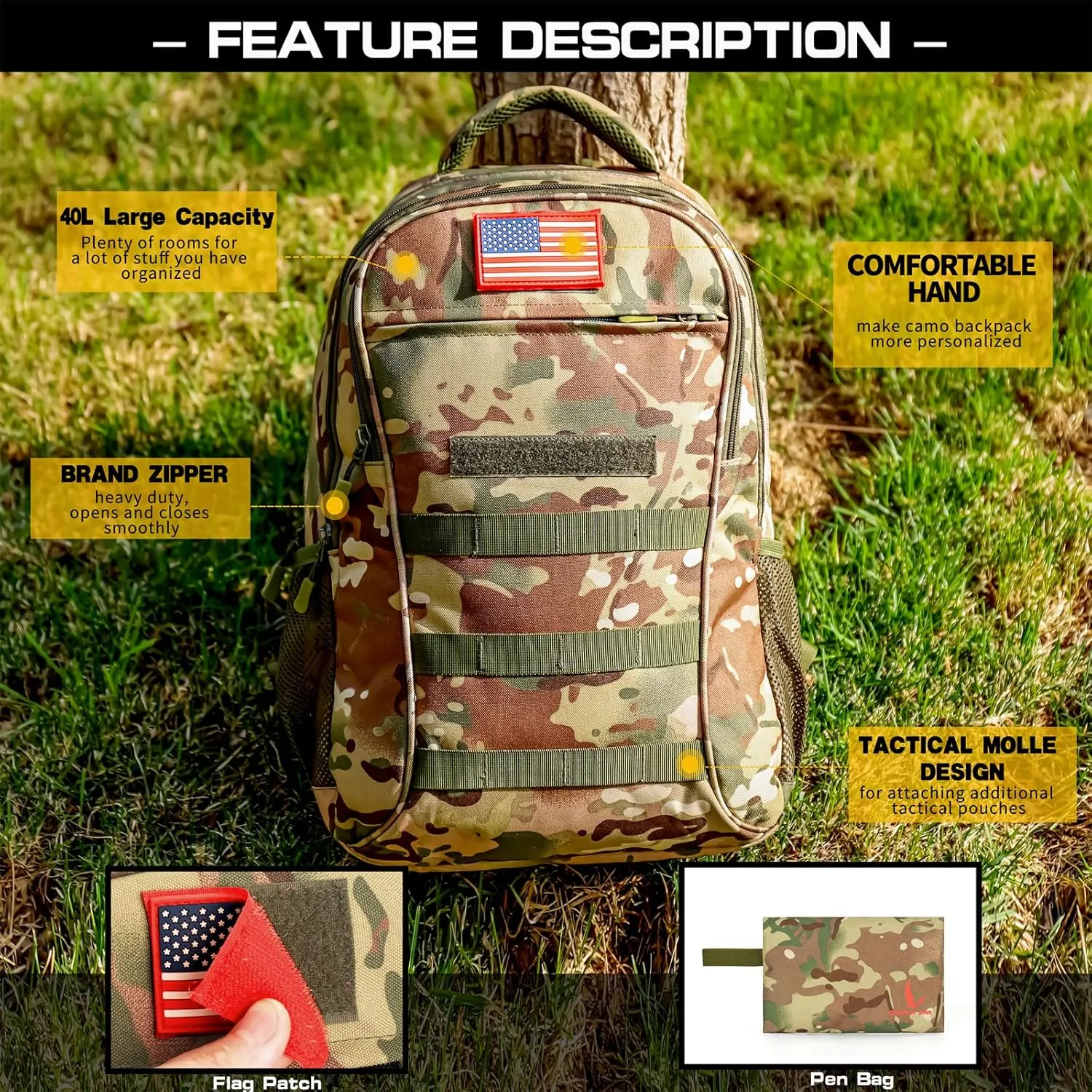 outdoor plus Camo Backpack for School,30L/40L Military Boys Backpack for Elementary Middle School, Army Day Pack for Outdoor