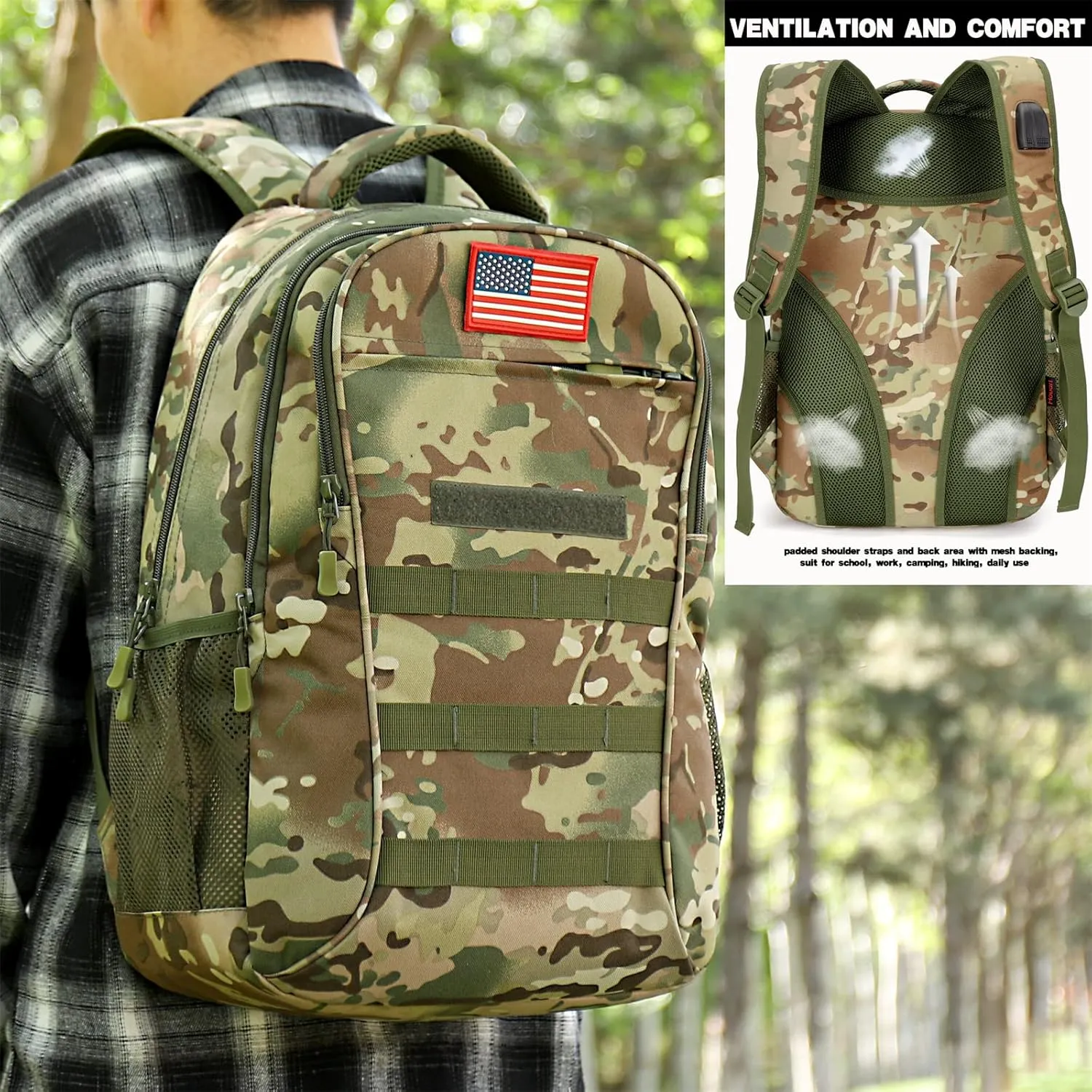 outdoor plus Camo Backpack for School,30L/40L Military Boys Backpack for Elementary Middle School, Army Day Pack for Outdoor