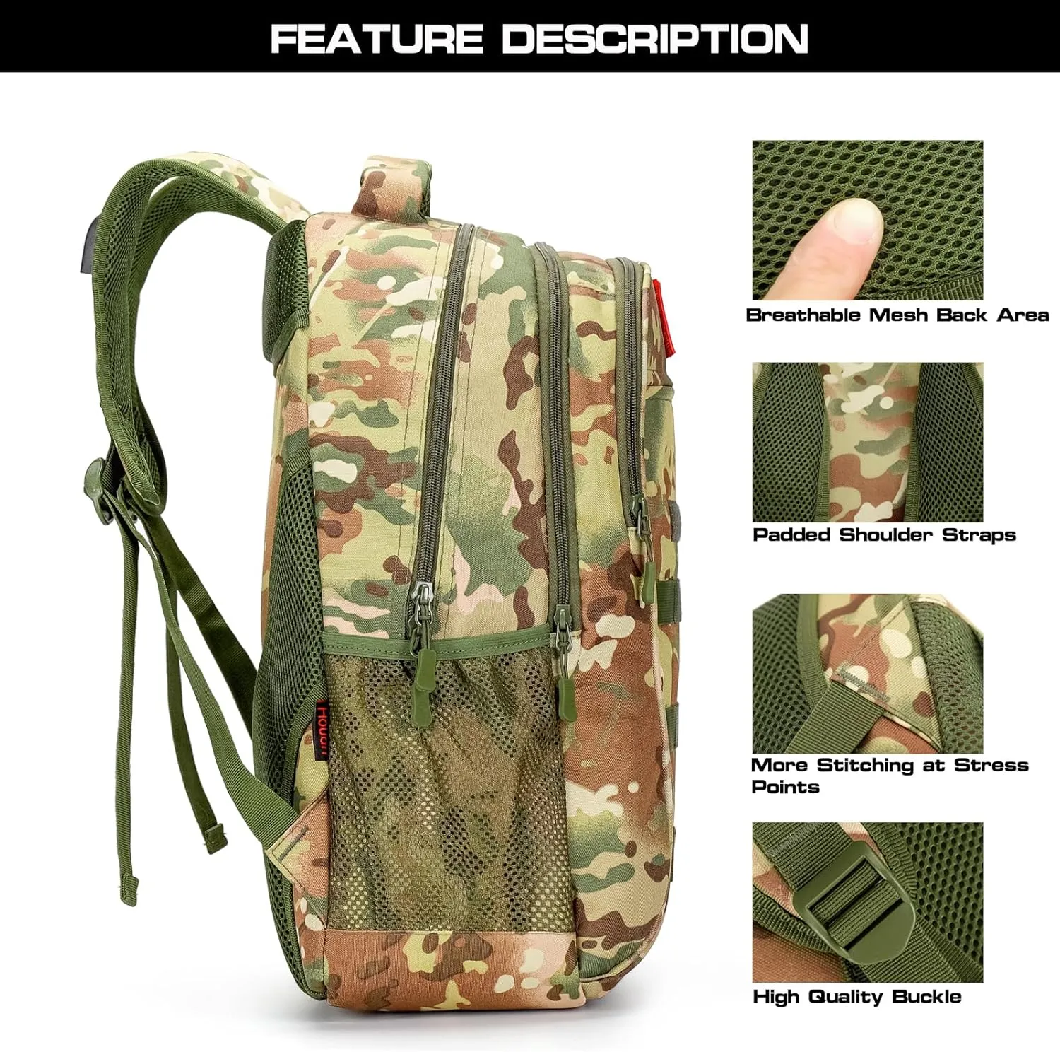 outdoor plus Camo Backpack for School,30L/40L Military Boys Backpack for Elementary Middle School, Army Day Pack for Outdoor