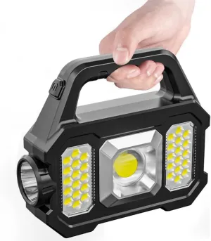 Outdoor Portable Camping Fishing Flashlight Work Light Multi-Modes Solar Powered High Brightness Lantern Hand Light USB Rechargeable Light with Side Light