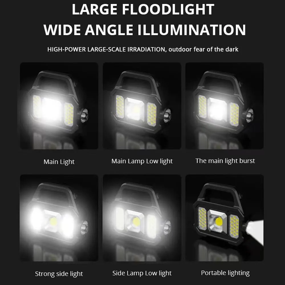 Outdoor Portable Camping Fishing Flashlight Work Light Multi-Modes Solar Powered High Brightness Lantern Hand Light USB Rechargeable Light with Side Light