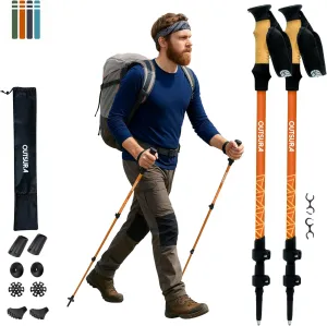 Outsura Trekking Poles for Hiking - Lightweight Collapsible Aircraft-Grade Aluminum Hiking Poles with Cork Grip & Quick Lock - Pair of 2 Walking Sticks with All Terrain Accessories