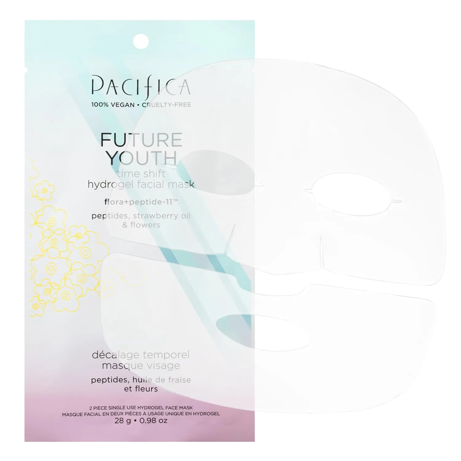 Pacifica Future Youth Time Shift Hydrogel Facial Mask - 12-PACK - Multi-Peptide Anti-Aging Sheet Mask for Firming & Plumping, Ultra-Hydrating Serum-Infused Mask for Face & Neck, 100% Vegan