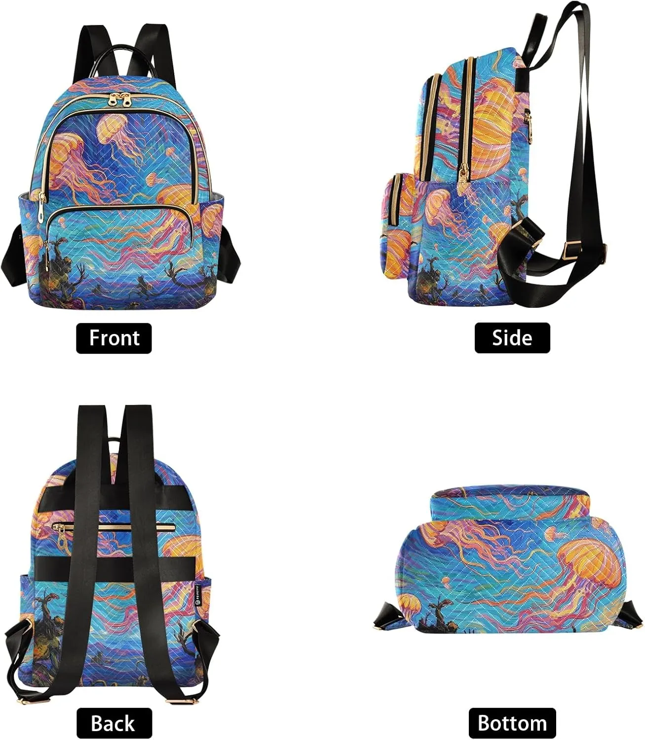 Painting Jellyfish in Colorful Night Sky Women's Stylish Printed Backpack Lightweight Travel Daypack with Multiple Pockets Fashion Quilted Laptop Backpack for School Work