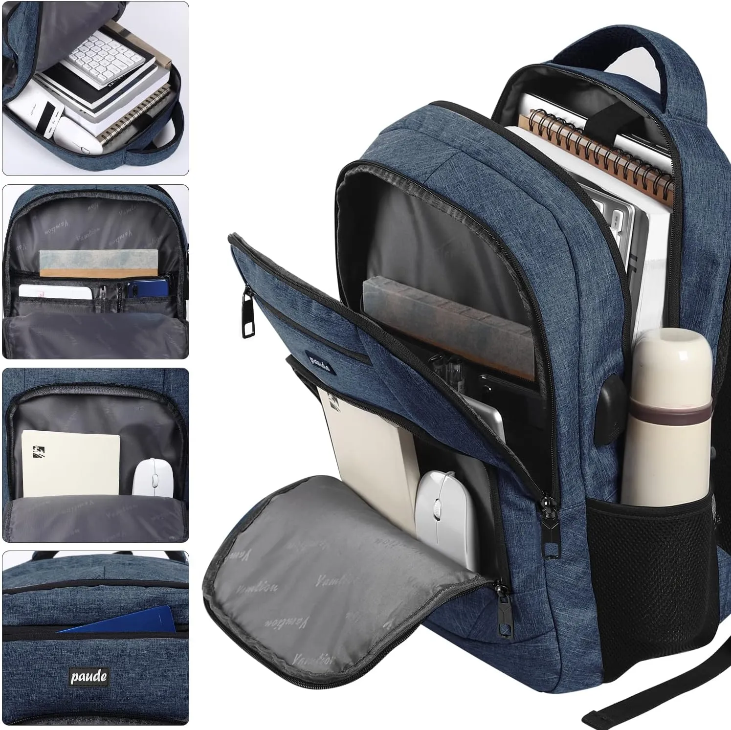 Paude Backpack for School, Laptop, Bookbag for Teen Boys - 17.3 Inch College Backpack for University, Business, Work, Travel (Blue, 17.3 inch)
