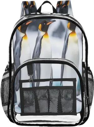 Penguins Standing on An Ice Floe Clear Backpack Transparent Heavy Duty Bookbag See Through Bag for Shopping School Work Travel Security