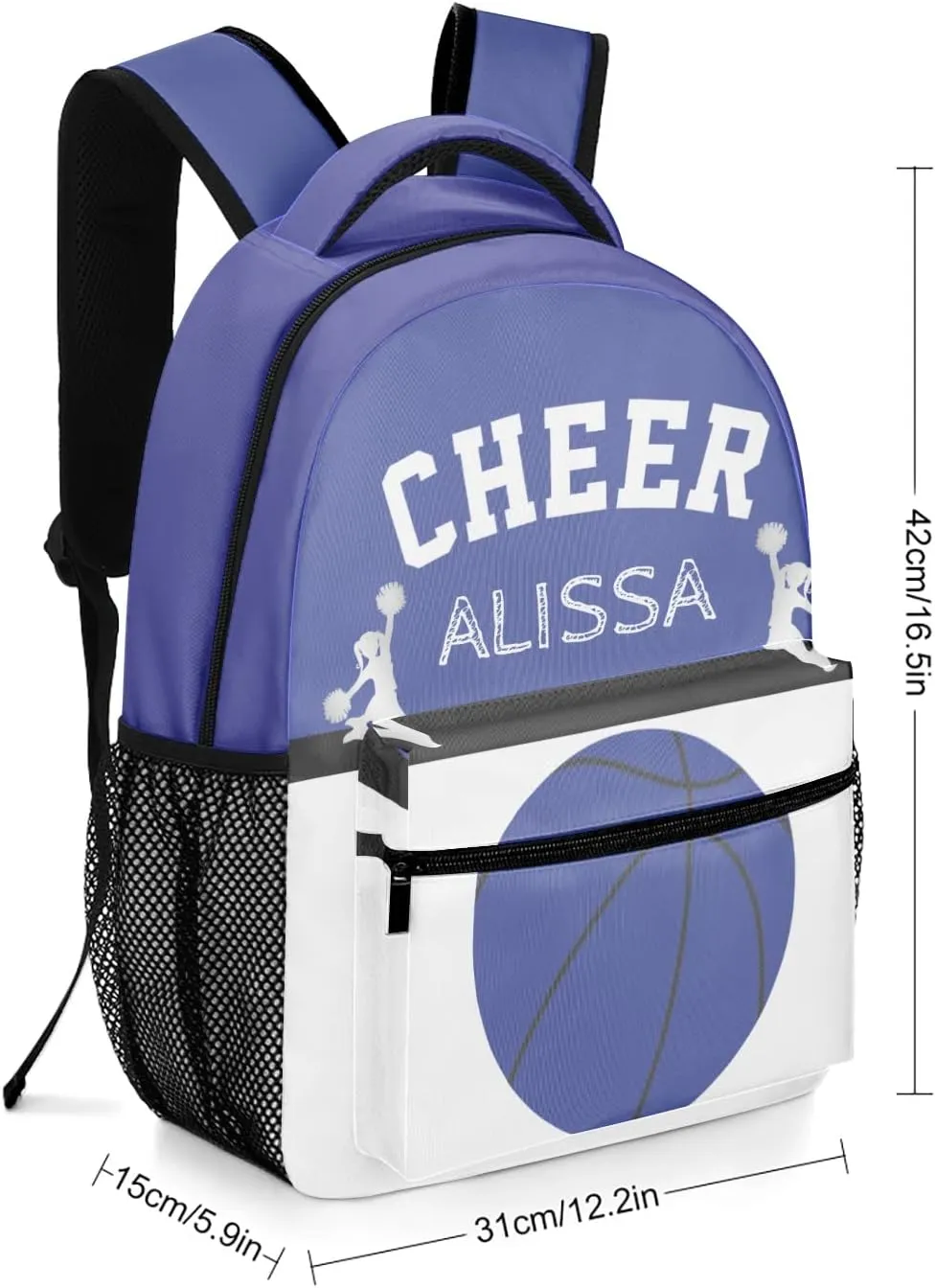 Personalized Cheerleaders Basketball Cheer Blue Backpack with Name Waterproof Bag for Women Men Gift