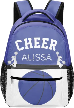 Personalized Cheerleaders Basketball Cheer Blue Backpack with Name Waterproof Bag for Women Men Gift