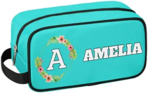 Personalized Floral Monogrammed Toiletry Bags for Women Custom Initial Letter Waterproof Cosmetic Makeup Bags Storage Bags with Handle for Bathroom Travel Work, Peacock Green