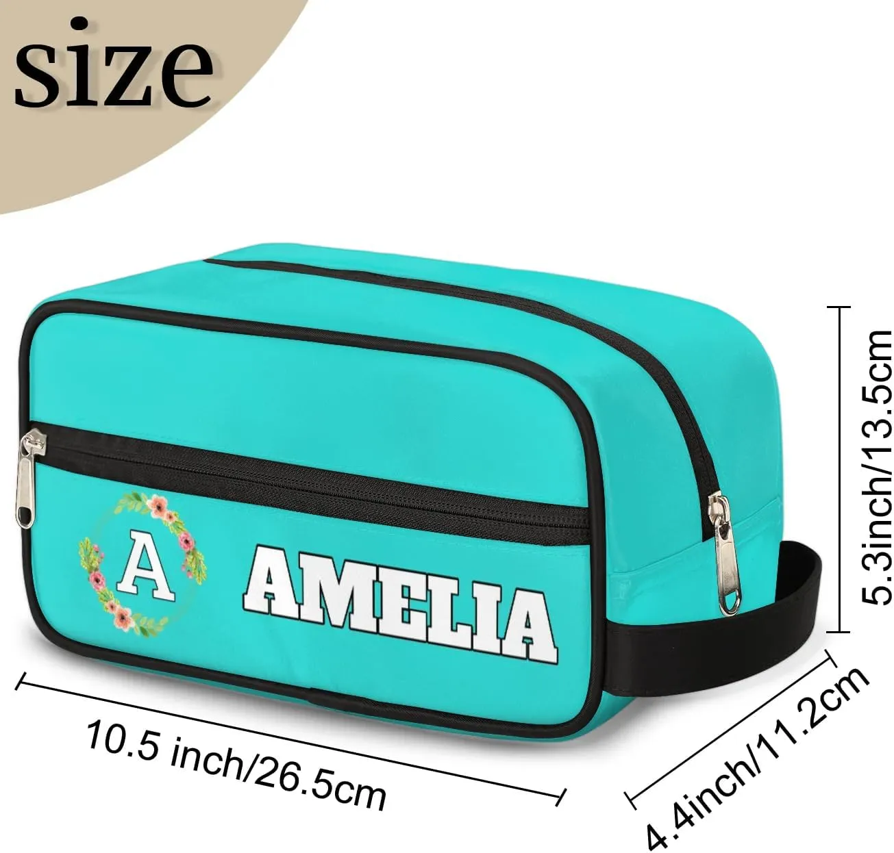 Personalized Floral Monogrammed Toiletry Bags for Women Custom Initial Letter Waterproof Cosmetic Makeup Bags Storage Bags with Handle for Bathroom Travel Work, Peacock Green