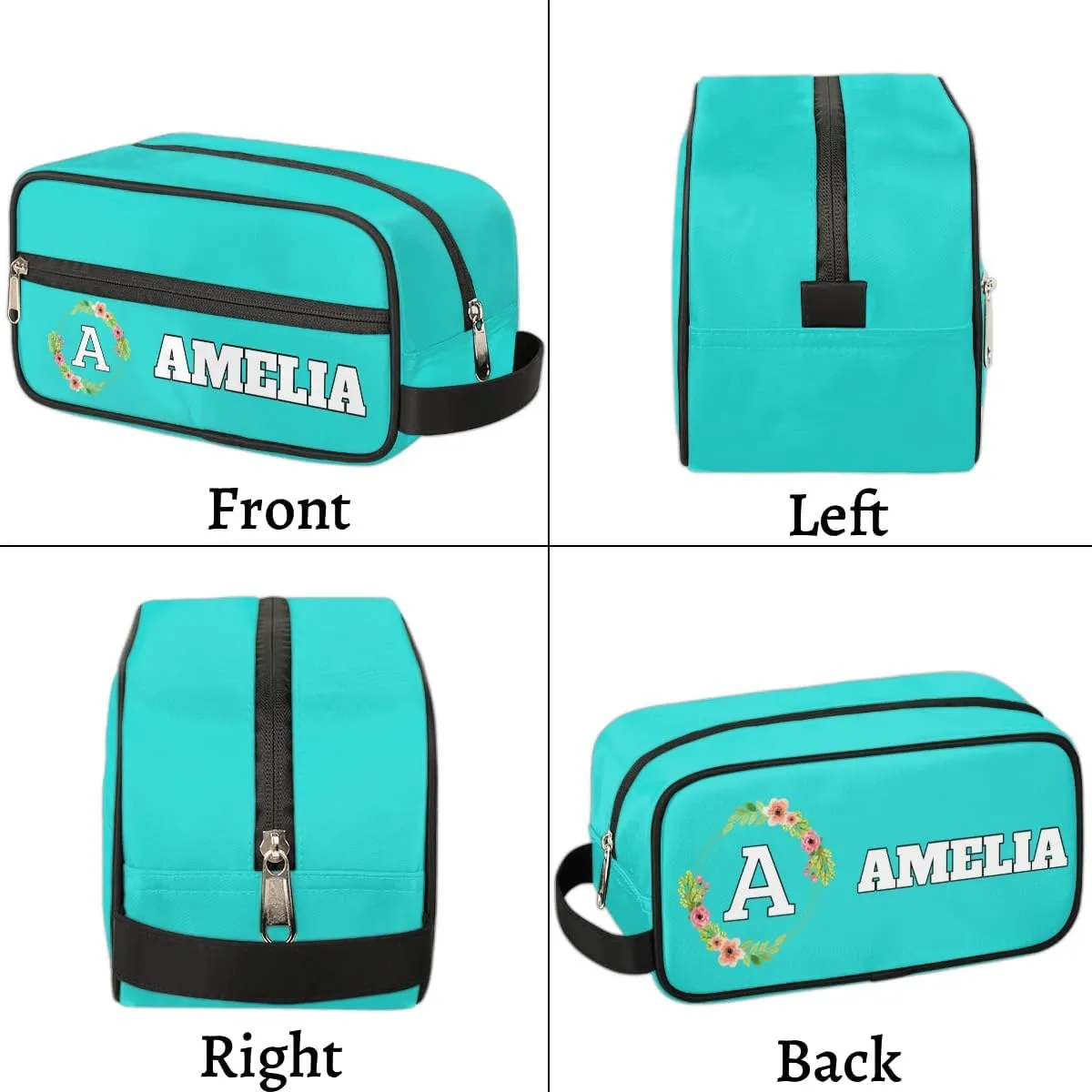 Personalized Floral Monogrammed Toiletry Bags for Women Custom Initial Letter Waterproof Cosmetic Makeup Bags Storage Bags with Handle for Bathroom Travel Work, Peacock Green
