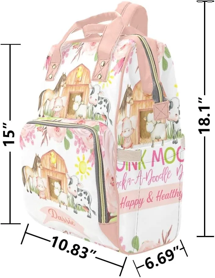 Personalized Name Diaper Bag Backpack Floral Farm Animals Birthday Gift the Best: Spacious Waterproof Nappy Bag for Men and Women
