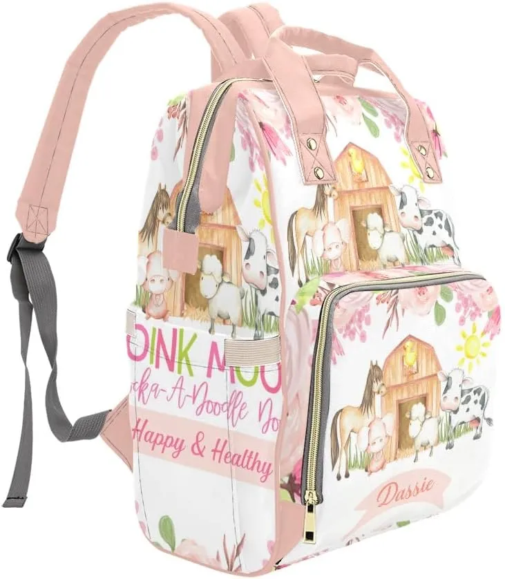 Personalized Name Diaper Bag Backpack Floral Farm Animals Birthday Gift the Best: Spacious Waterproof Nappy Bag for Men and Women