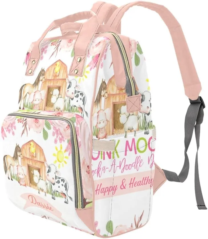 Personalized Name Diaper Bag Backpack Floral Farm Animals Birthday Gift the Best: Spacious Waterproof Nappy Bag for Men and Women