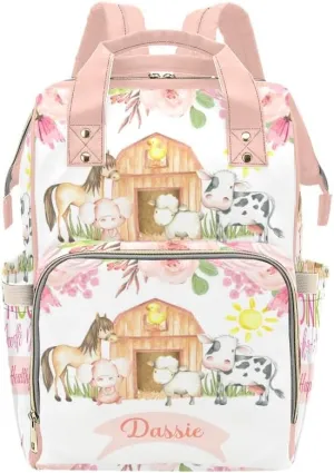Personalized Name Diaper Bag Backpack Floral Farm Animals Birthday Gift the Best: Spacious Waterproof Nappy Bag for Men and Women