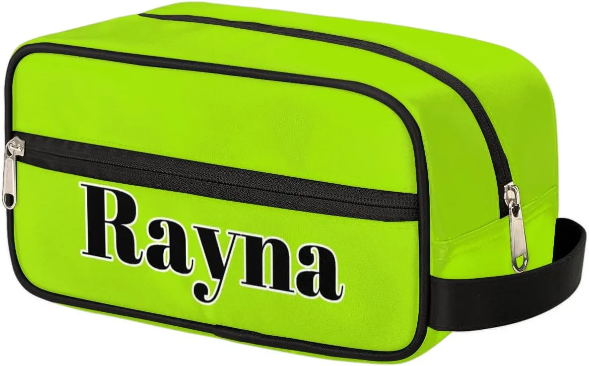 Personalized Toiletry Bag for Women Custom Name Waterproof Cosmetic Makeup Bag Shaving Bag for Men Bathroom Travel Storage Bags with Handle for Work, Bright Green