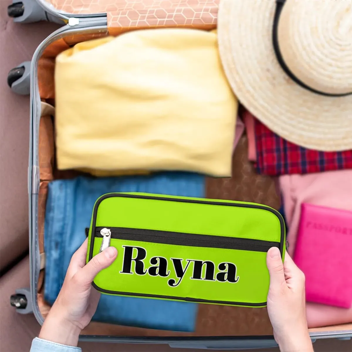 Personalized Toiletry Bag for Women Custom Name Waterproof Cosmetic Makeup Bag Shaving Bag for Men Bathroom Travel Storage Bags with Handle for Work, Bright Green