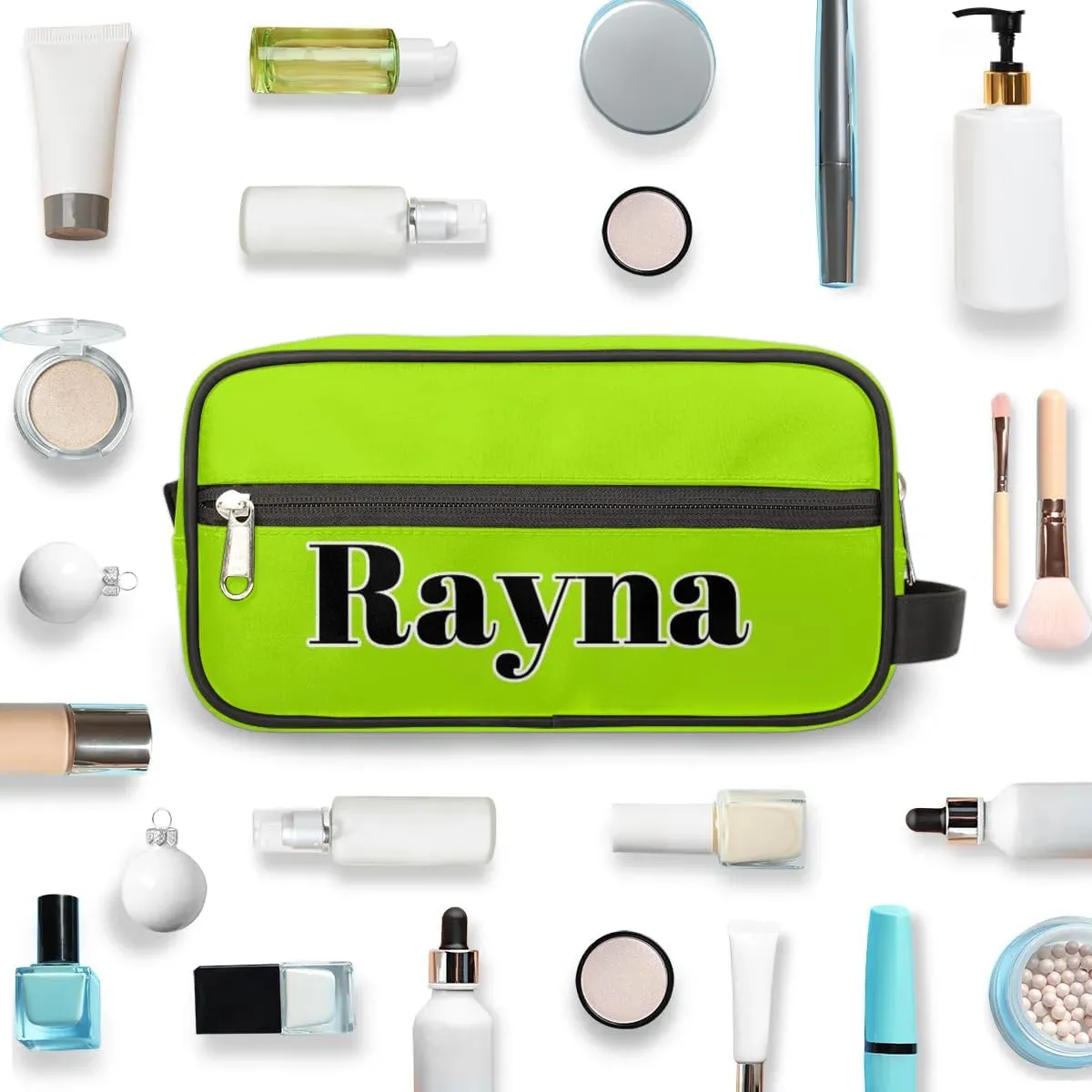 Personalized Toiletry Bag for Women Custom Name Waterproof Cosmetic Makeup Bag Shaving Bag for Men Bathroom Travel Storage Bags with Handle for Work, Bright Green