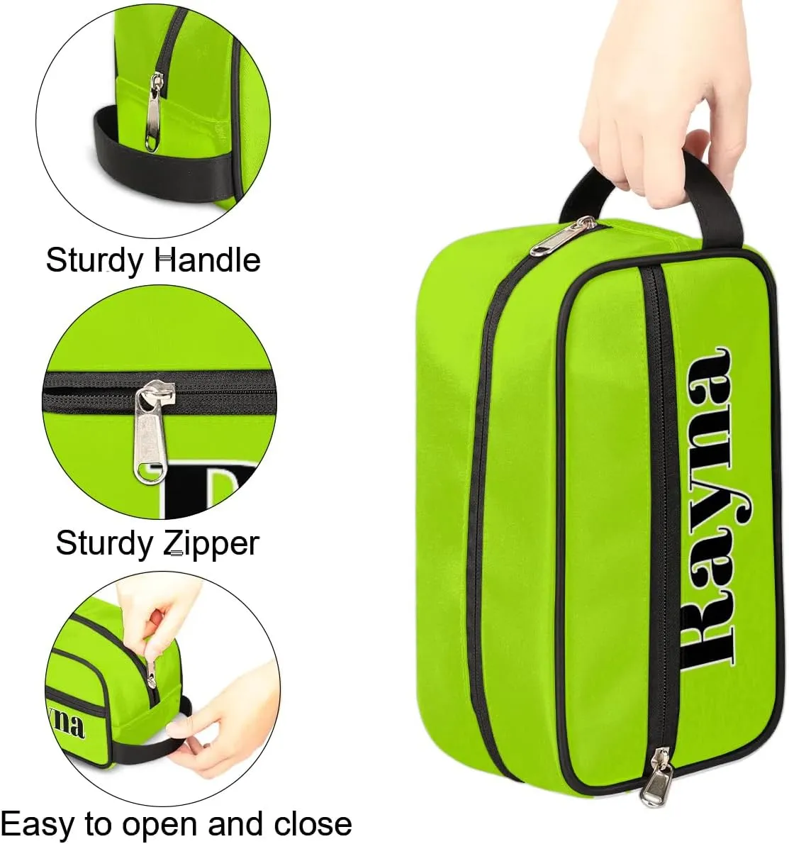 Personalized Toiletry Bag for Women Custom Name Waterproof Cosmetic Makeup Bag Shaving Bag for Men Bathroom Travel Storage Bags with Handle for Work, Bright Green