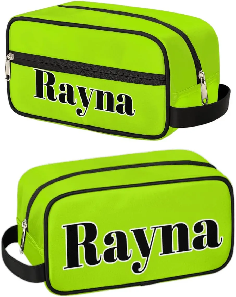 Personalized Toiletry Bag for Women Custom Name Waterproof Cosmetic Makeup Bag Shaving Bag for Men Bathroom Travel Storage Bags with Handle for Work, Bright Green