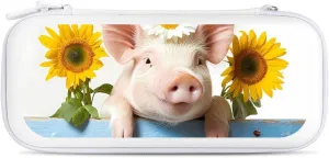 Pigs Fence Daisy Sunflower Compatible with Switch Carrying Case Hard Travel Game Bag Pouch with 15 Games Accessories