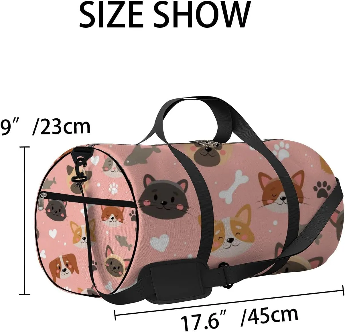Pink Cute Kawaii Cat and Dog Sports Bag Tote Bag Waterproof Gym Bag with Shoulder Strap Zipper 2 Side Pockets for Men and Women, Travel and Storage Shoulder Bag.