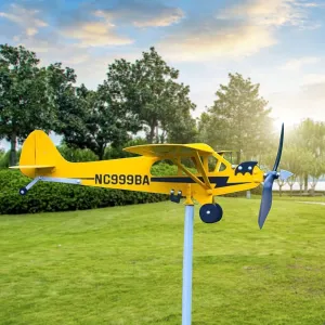 Piper J3 Cub Airplane Weathervane - 2023 New Airplane Wind Spinner Metal Airplane Weathervane, Handmade Airplane Weathervanes Windmill, Outdoor Weathervanes Decor Gift for Flight Lovers (32 x 28cm)