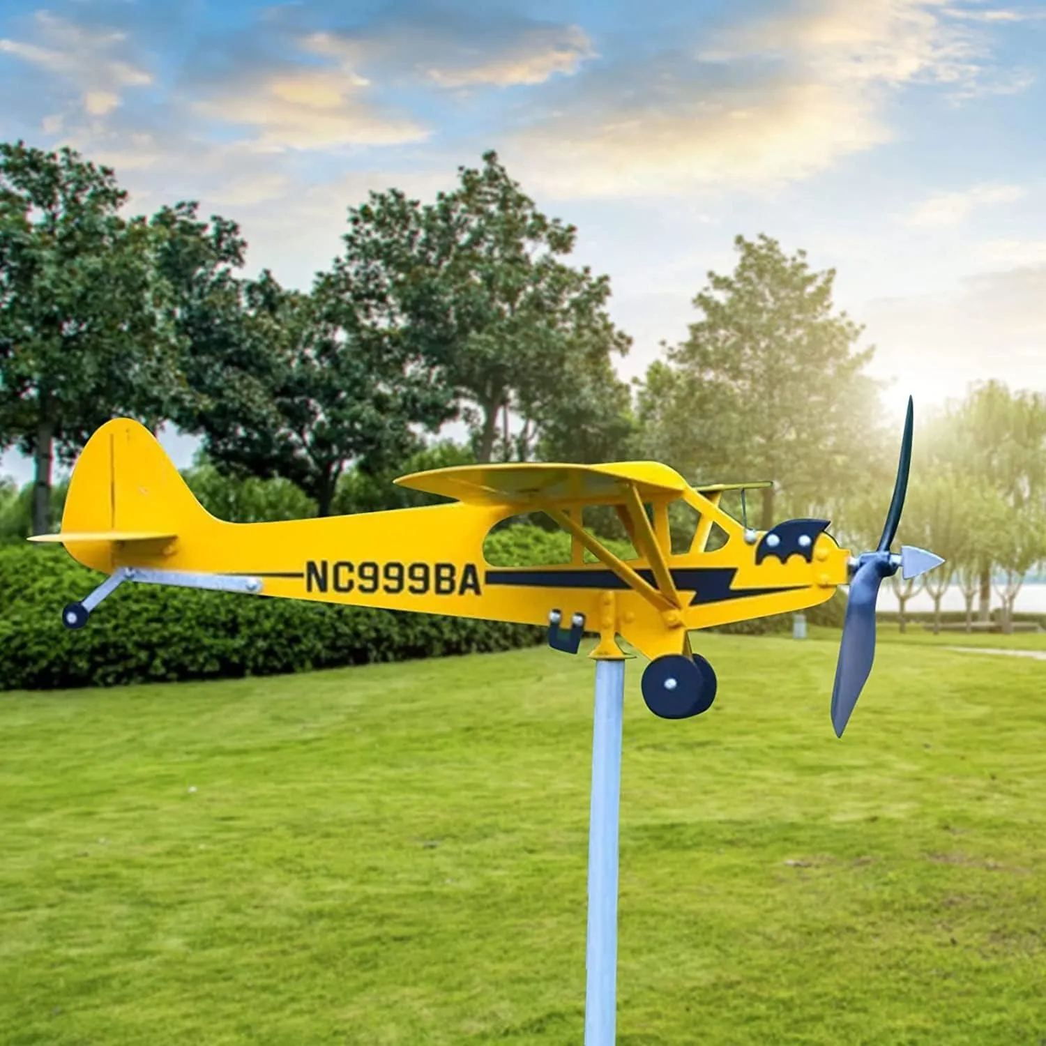 Piper J3 Cub Airplane Weathervane - 2023 New Airplane Wind Spinner Metal Airplane Weathervane, Handmade Airplane Weathervanes Windmill, Outdoor Weathervanes Decor Gift for Flight Lovers (32 x 28cm)