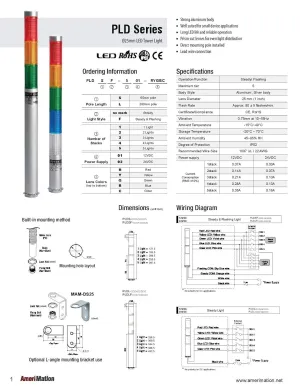 PLDS-202-RG, LED Stack Tower Light, 25mm red/Green Color 2 Stack, Steady, Direct mounting 65mm Long aulminum Body, 25" prewired, 24V AC/DC