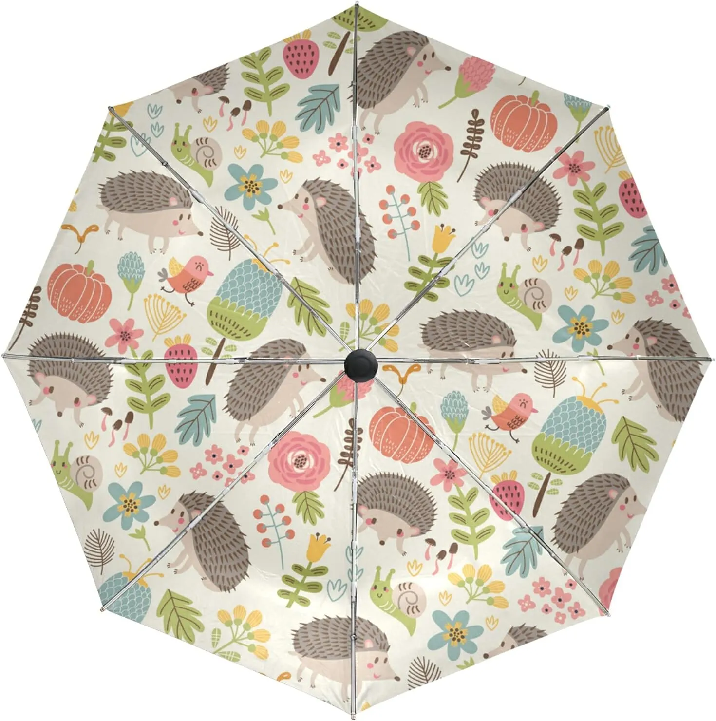 Poeticcity Auto Open/Close Folding Umbrella, Strong Inner Print Travel Rain Umbrella, Portable Automatic Compact Anti-UV Sun Parasol