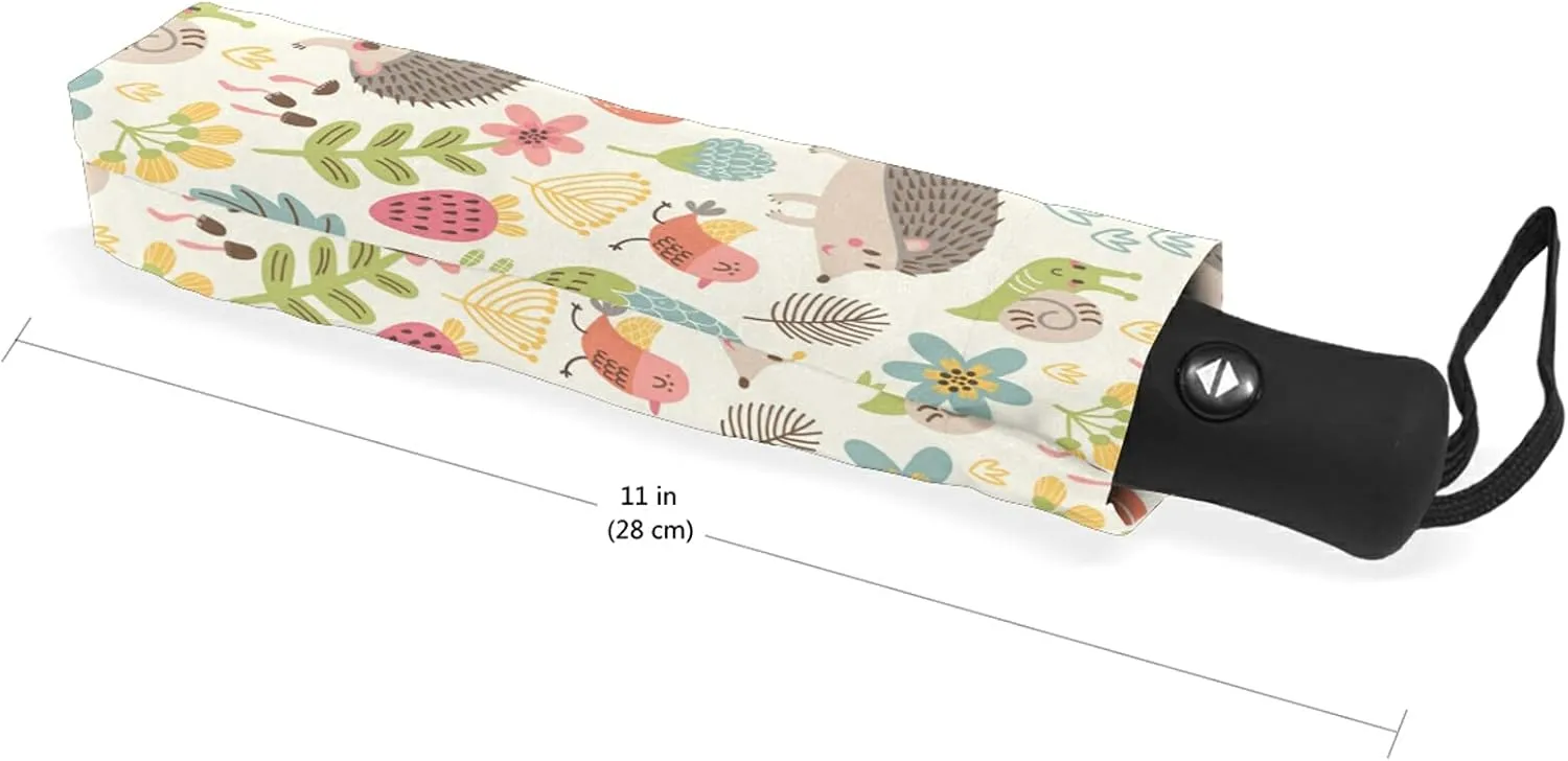Poeticcity Auto Open/Close Folding Umbrella, Strong Inner Print Travel Rain Umbrella, Portable Automatic Compact Anti-UV Sun Parasol