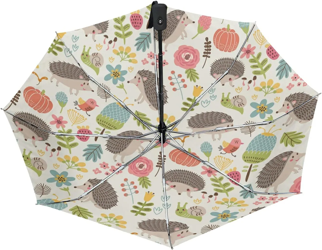 Poeticcity Auto Open/Close Folding Umbrella, Strong Inner Print Travel Rain Umbrella, Portable Automatic Compact Anti-UV Sun Parasol
