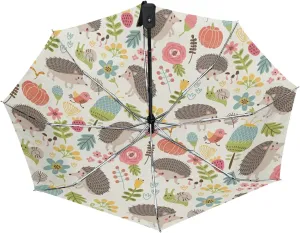 Poeticcity Auto Open/Close Folding Umbrella, Strong Inner Print Travel Rain Umbrella, Portable Automatic Compact Anti-UV Sun Parasol