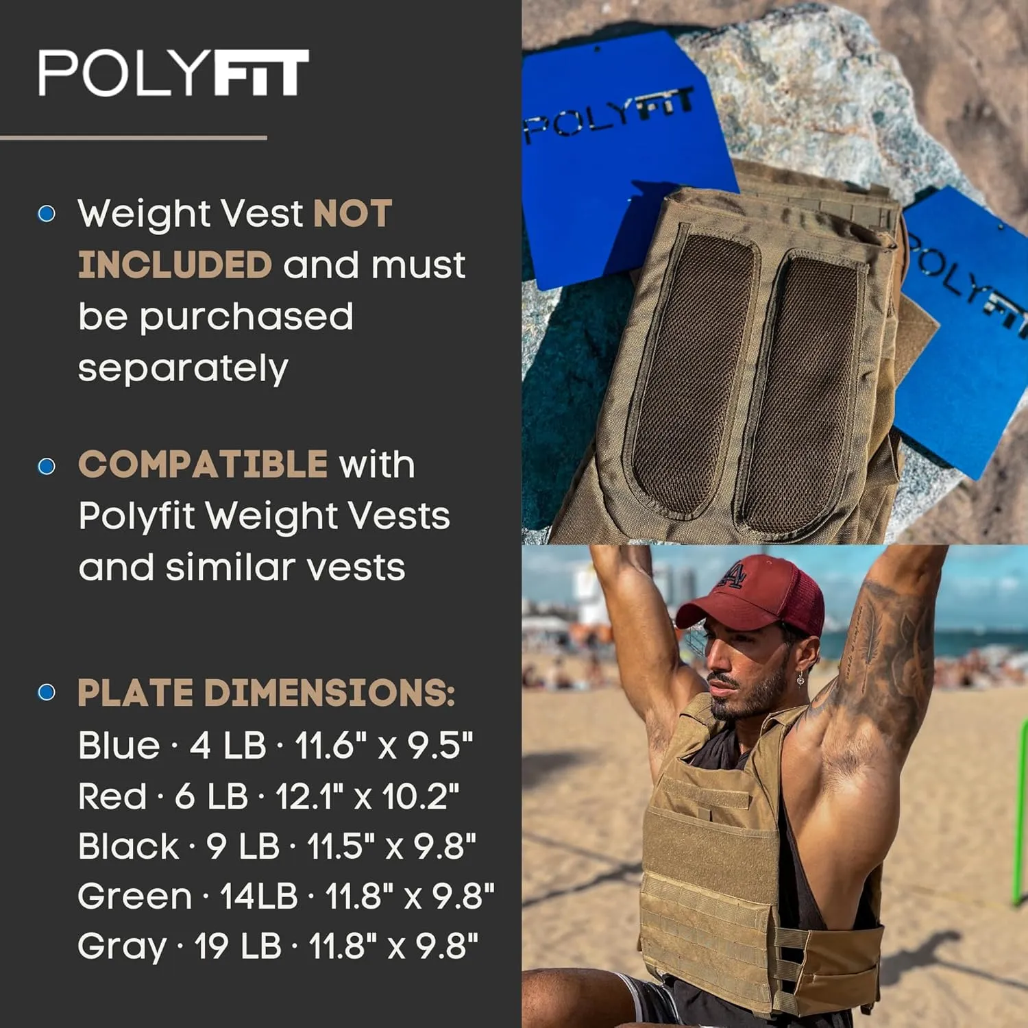 POLYFIT Weight Vest Plates - Weighted Plates for Strength Training Weight Vests - 4lb, 6lb, 9lb, 14lb, 19lb Pairs
