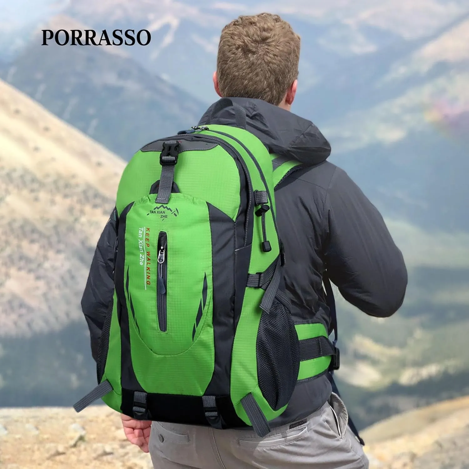 PORRASSO 40L Hiking Backpack Trekking Rucksack Waterproof Daypack Durable Backpack for Women Men Cycling Climbing Outdoor Sports Green