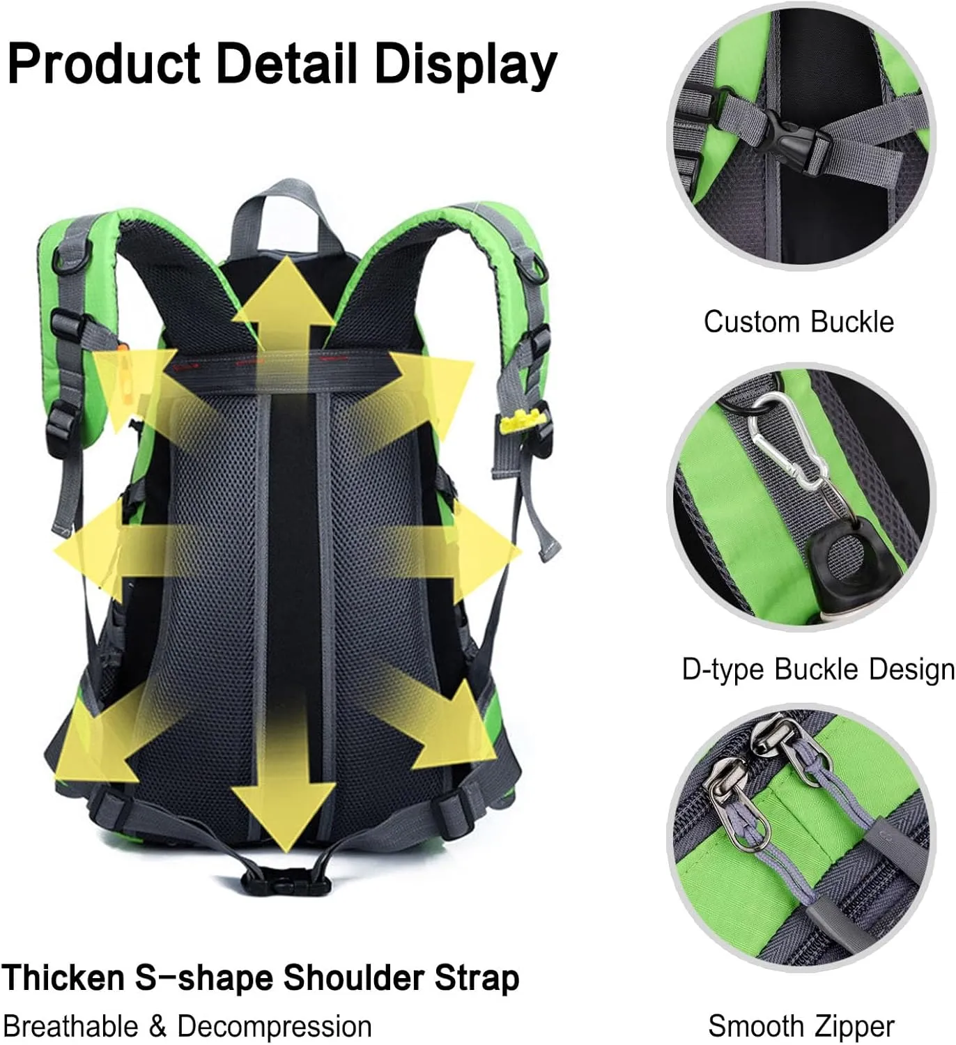 PORRASSO 40L Hiking Backpack Trekking Rucksack Waterproof Daypack Durable Backpack for Women Men Cycling Climbing Outdoor Sports Green