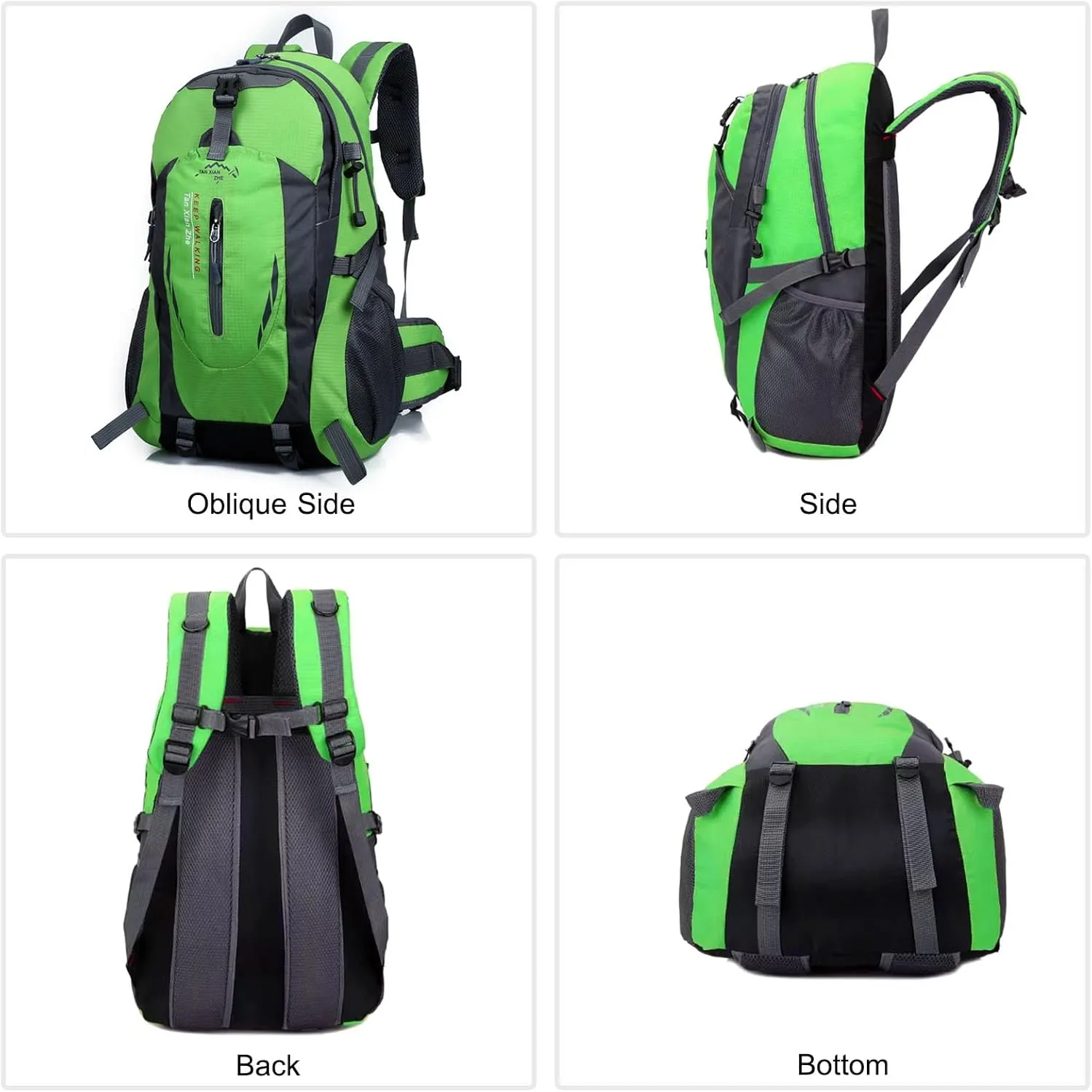 PORRASSO 40L Hiking Backpack Trekking Rucksack Waterproof Daypack Durable Backpack for Women Men Cycling Climbing Outdoor Sports Green