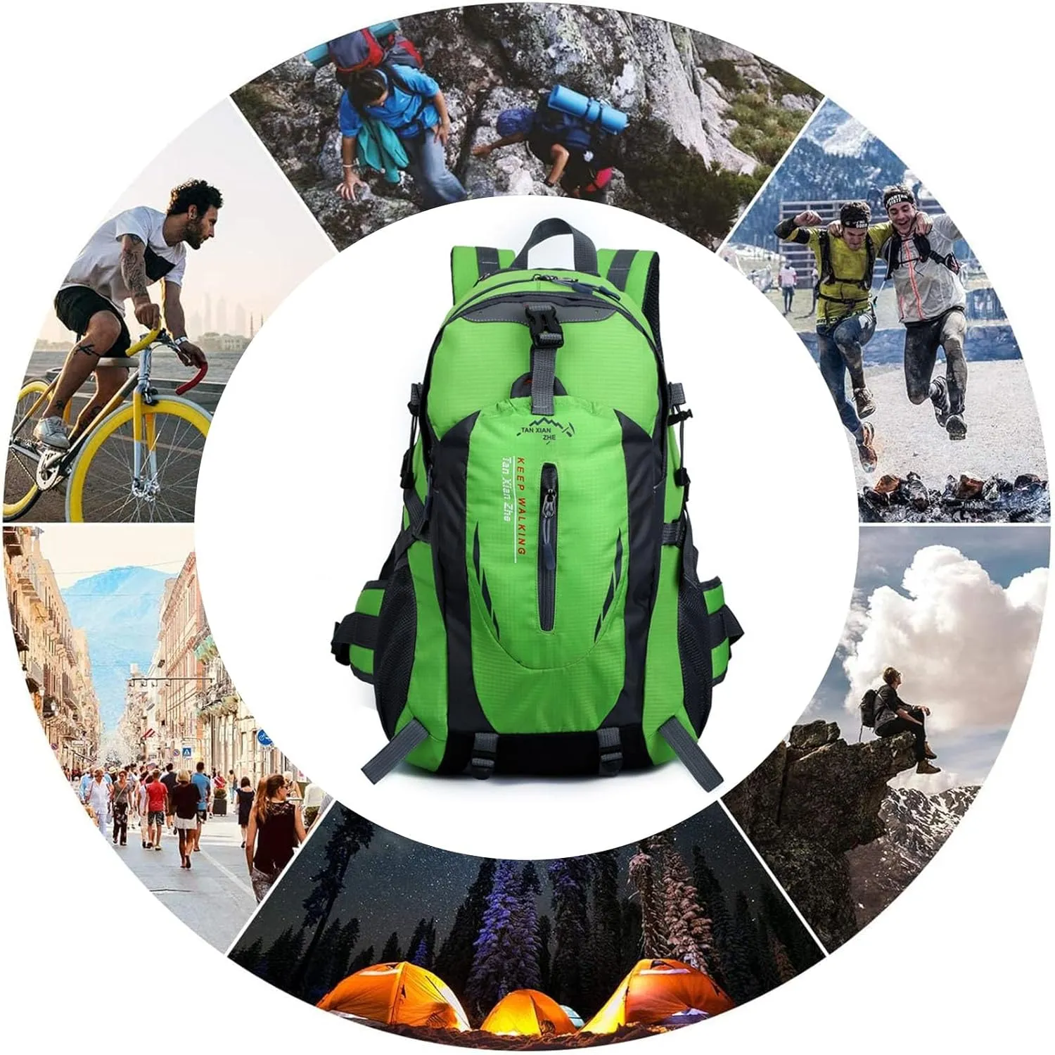 PORRASSO 40L Hiking Backpack Trekking Rucksack Waterproof Daypack Durable Backpack for Women Men Cycling Climbing Outdoor Sports Green