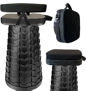 Portable Collapsible Stool Set - Heavy Duty Square Collapsible Stool   Thick Seat Cushion - 550lbs Load Capacity for Camping Picnic Gardening Travel (Black)
