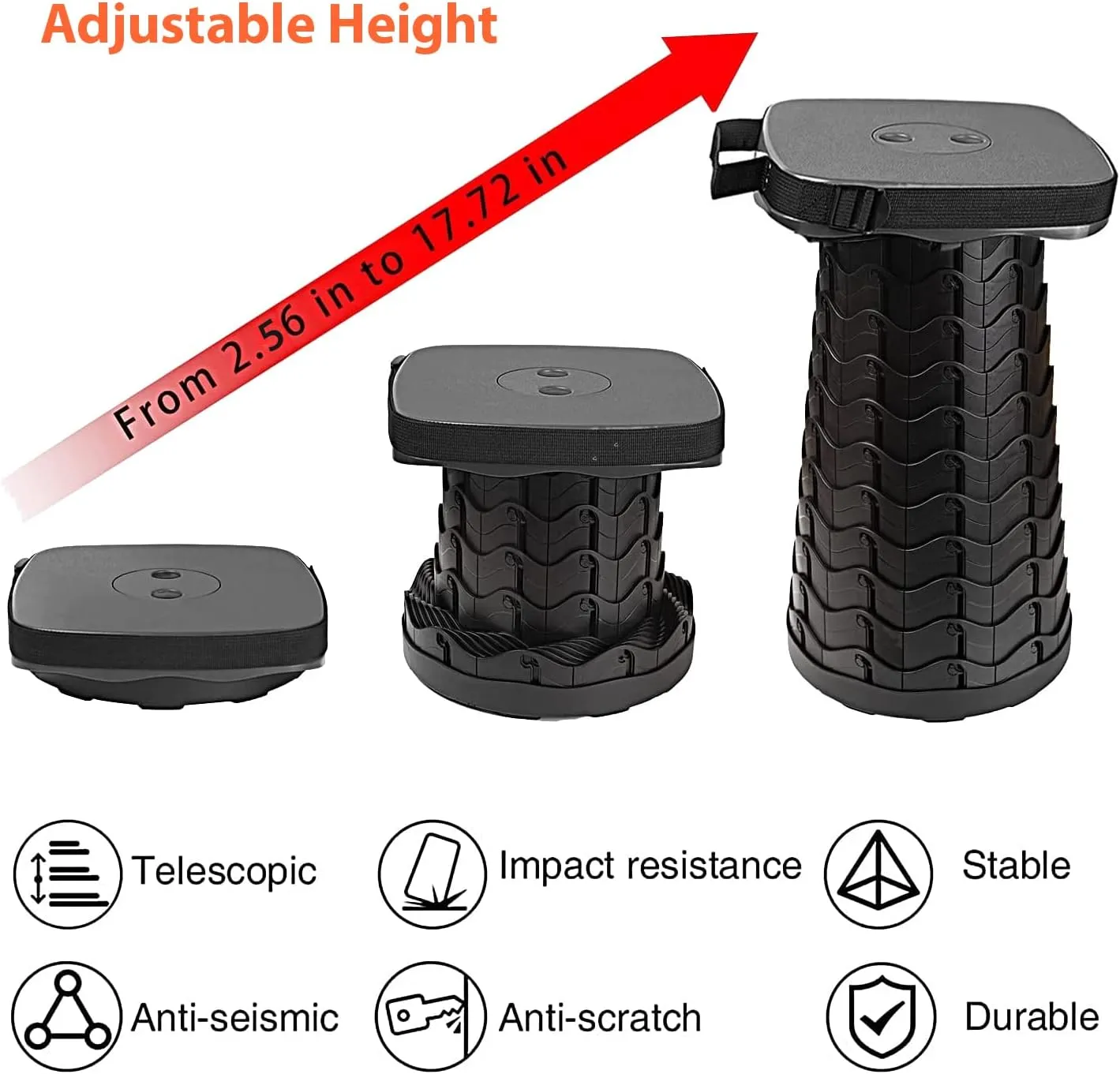 Portable Collapsible Stool Set - Heavy Duty Square Collapsible Stool   Thick Seat Cushion - 550lbs Load Capacity for Camping Picnic Gardening Travel (Black)