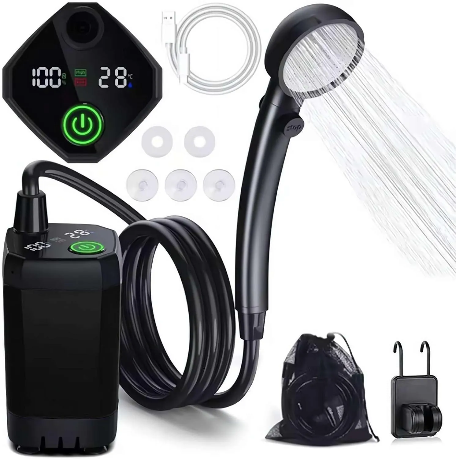 Portable Shower for Camping,6000mAh Rechargeable Outdoor Shower with Smart LED Display 4 Shower Modes,Electric Shower Pump for Camping,Travel,Car Washing & Pet Cleaning
