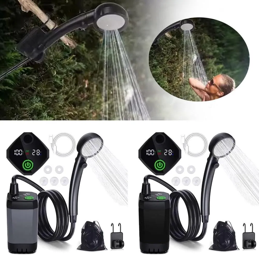 Portable Shower for Camping,6000mAh Rechargeable Outdoor Shower with Smart LED Display 4 Shower Modes,Electric Shower Pump for Camping,Travel,Car Washing & Pet Cleaning