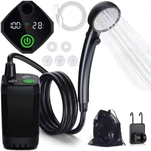 Portable Shower for Camping,6000mAh Rechargeable Outdoor Shower with Smart LED Display 4 Shower Modes,Electric Shower Pump for Camping,Travel,Car Washing & Pet Cleaning