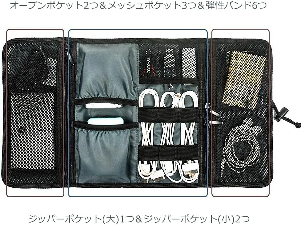 ProCase Electronic Organizer Cord Pouch, Travel Cable Charger Phone Accessories Bag Organizer Roll up Tech Carrying Case for USB Cables SD Memory Cards Earphone Flash Hard Drive