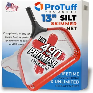 ProTuff 13" Spa Silt Net – “490 Promise” Unlimited, Unconditional Replacement - Heavy Duty Ultra Fine Mesh Silt & Sand Skimmer Cleans 3X Faster Than Vacuum - 13 inch Leaf Rake Bag for Pollen